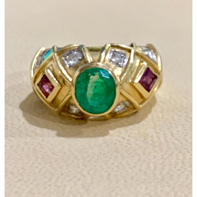 Oval Emerald , Pink Tourmaline Diamond Ring 18 Karat Yellow Gold, Size 6.5 For Sale In New York - Image 6 of 18
