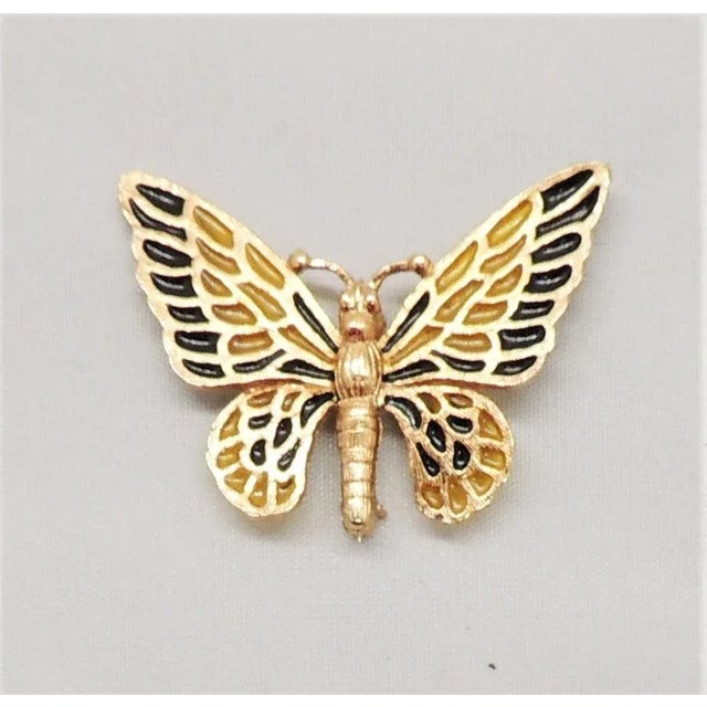 Gold Vintage Circa 1971 Napier Black Yellow Plique-a-Jour Butterfly Brooch For Sale - Image 8 of 8