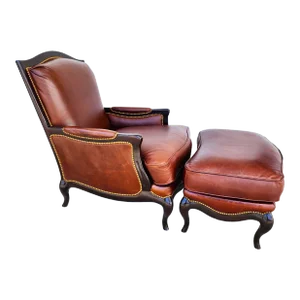 Leather Lounge Chair & Ottoman by Henredon