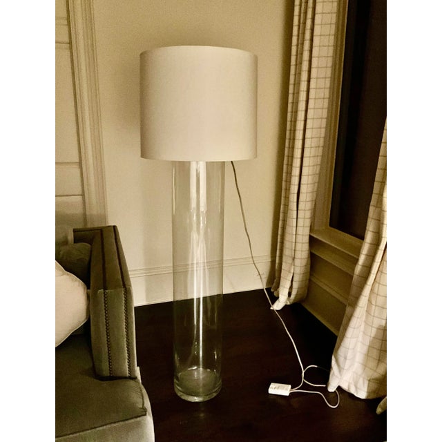 From Arteriors Home-- Anaheim Floor Lamp- TWO Designer Lamps-- Beautiful tall clear glass cylinder with white drum shade...