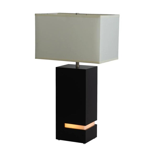 1960s Zen Standing Table Lamp With Night Light - Dark Brown & Satin Nickel, White Linen Shade, 4-Way Switch For Sale - Image 5 of 11