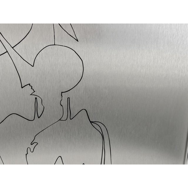 Vintage Don Quixote Painting in Brushed Aluminium, 1970s For Sale - Image 9 of 10