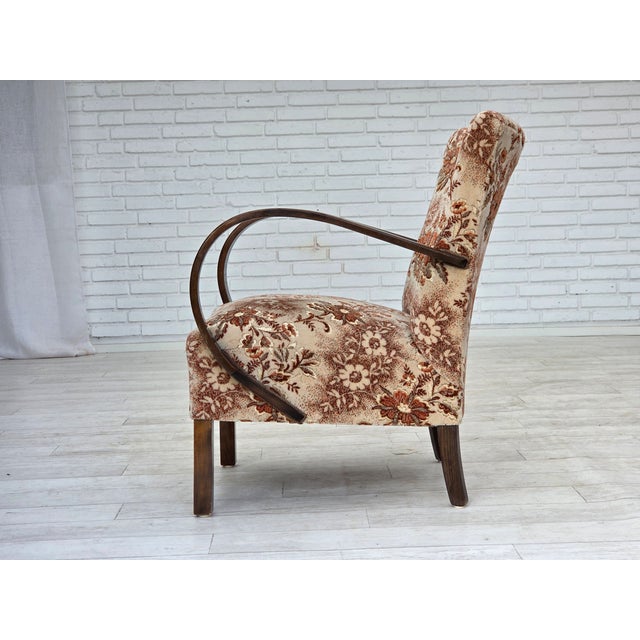 Art Deco Danish Armchair in Furniture Velour and Beech Wood, 1950s For Sale - Image 10 of 18
