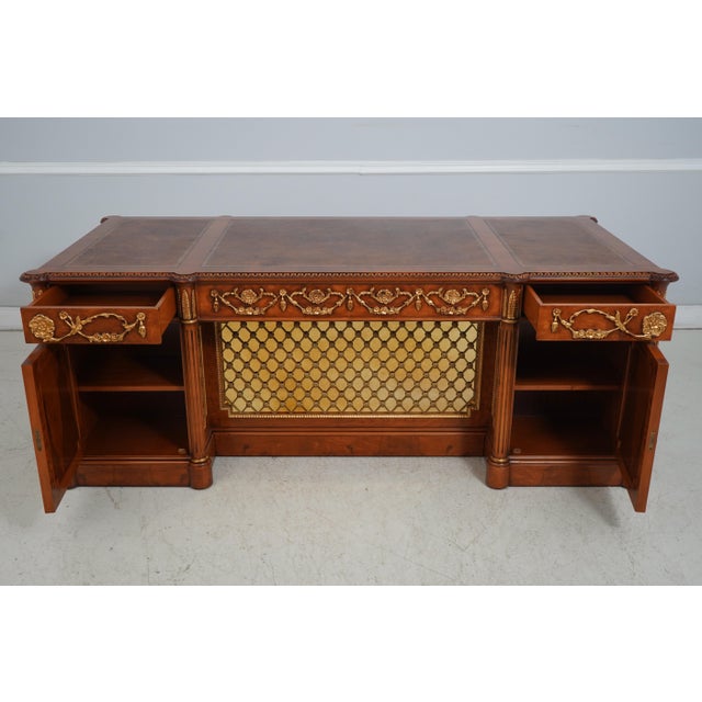 Traditional Francesco Molon Leather Top Walnut Executive Desk For Sale - Image 3 of 18