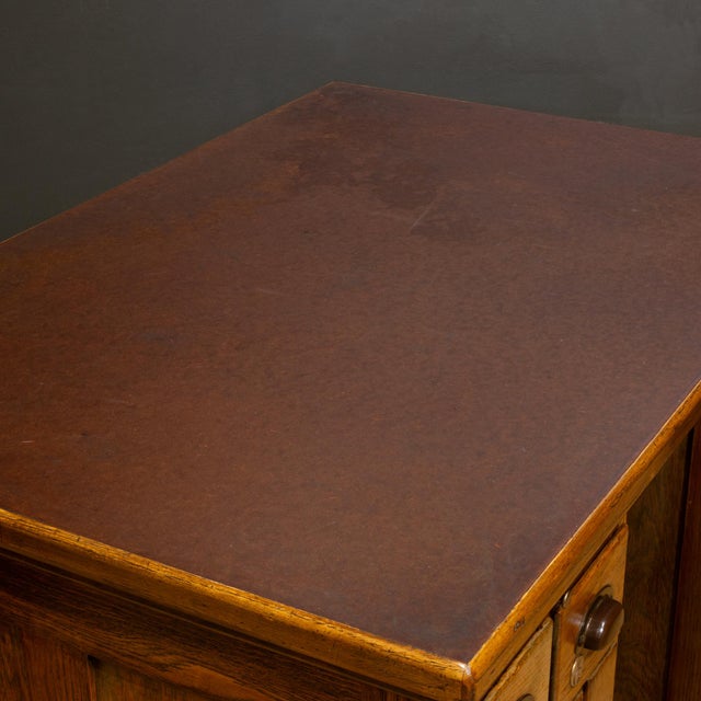 Antique Industrial Oak Architect's Desk With Integrated Swing-Out Stool c.1920 For Sale - Image 11 of 17