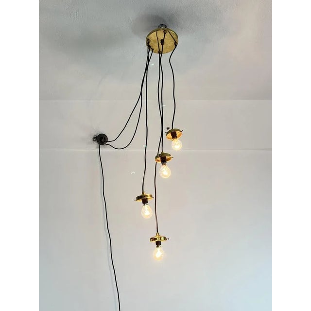 Vintage suspension 4 lights, glass bowls, Italy 70s The diameter of each single glass is 13 cm. One has a slight chipping...