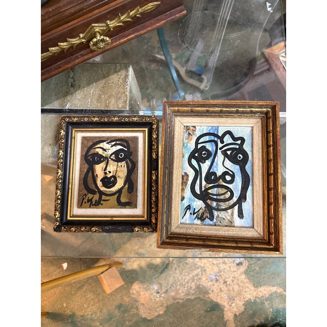 1970s Pair of unusual miniature Peter Keil Abstract Paintings. Each is comprised of oil on board depicting an abstract...