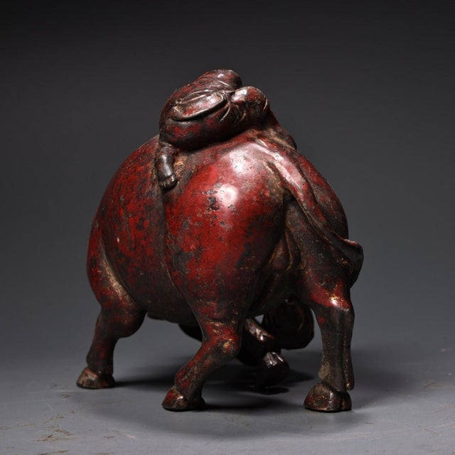 Late 20th Century Vintage Bronze Sculpture of Boys Playing With a Water Buffalo For Sale - Image 5 of 10