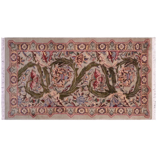 Gray Floral 1990's Pak-Persian Green/Green Wool Rug - 2'0'' X 4'3'' For Sale - Image 8 of 9