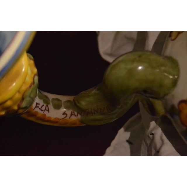 Ceramic Vintage Portuguese Chandelier Fábrica Sant'Anna Ceramic Art 5 Light W/Chain For Sale - Image 7 of 15
