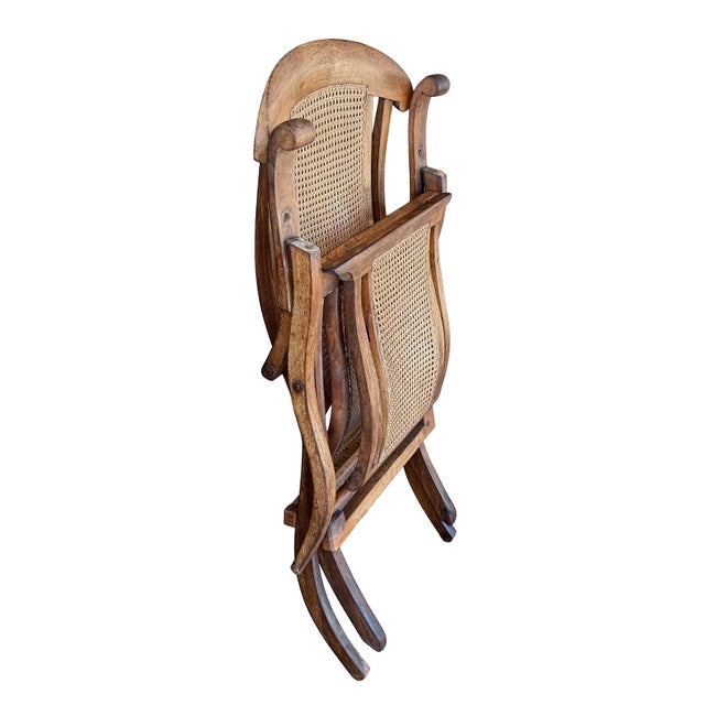 French Cruise Liner Deck of Lounge Chair of Teak and Cane For Sale - Image 14 of 14