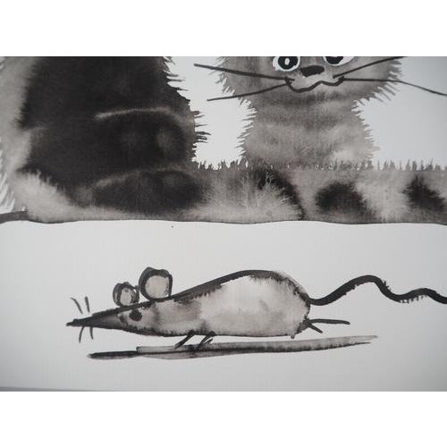 Laszlo Tibay, Tenderness of Cats, Pen on Paper For Sale - Image 5 of 7