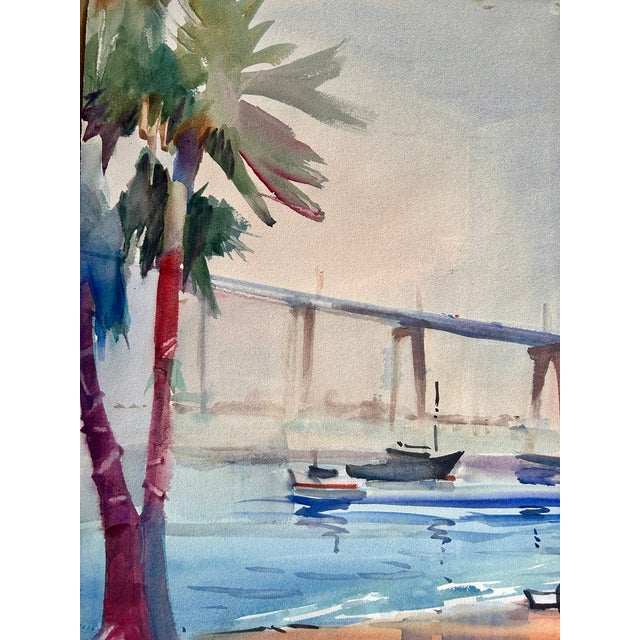 Impressionist Large Signed California Impressionist Watercolor Seascape For Sale - Image 3 of 4