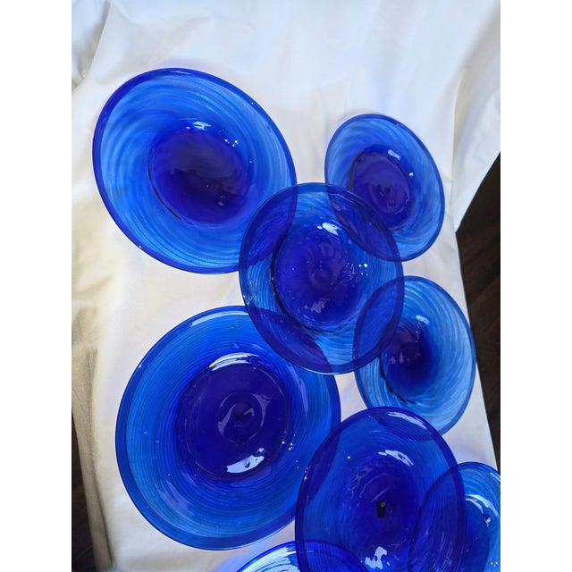 Collection of Vintage Cobalt Blue Hand Blown Glass Charger Plates From Mexico For Sale - Image 4 of 11