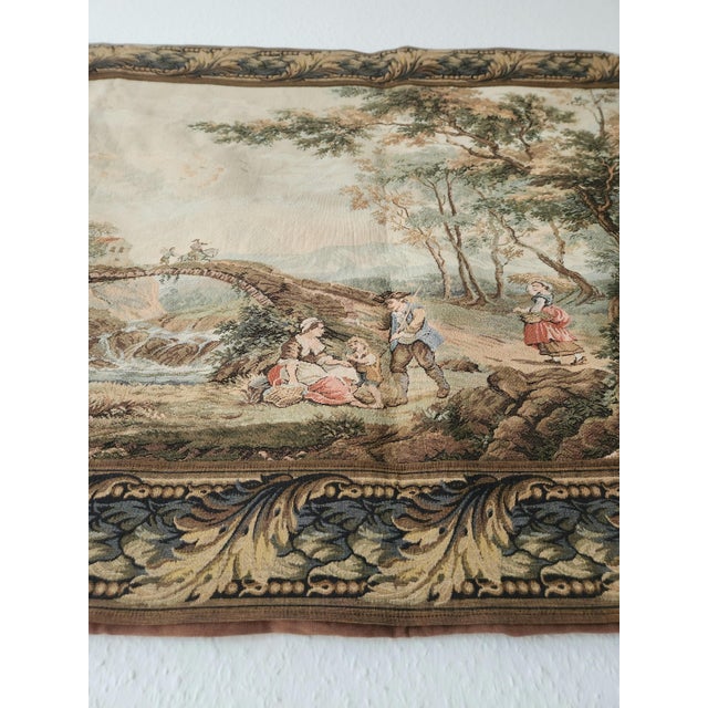 Large 18th Century Style Gobelin Tapestry with Pastoral Landscape Scene, 1970s For Sale - Image 9 of 18