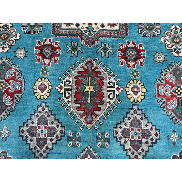 Turquoise Turquoise and Red Kazak Wool Area Rug With Tribal Motifs, 6'7" X 9'8" For Sale - Image 8 of 16