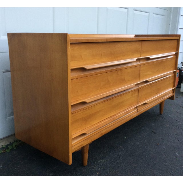 Crawford MidCentury Maple Lowboy Dresser & Mirror Chairish