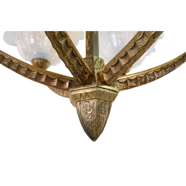 Ceiling Lamp with Bronze Mount and Opalescent Glass, 1930s For Sale - Image 10 of 11
