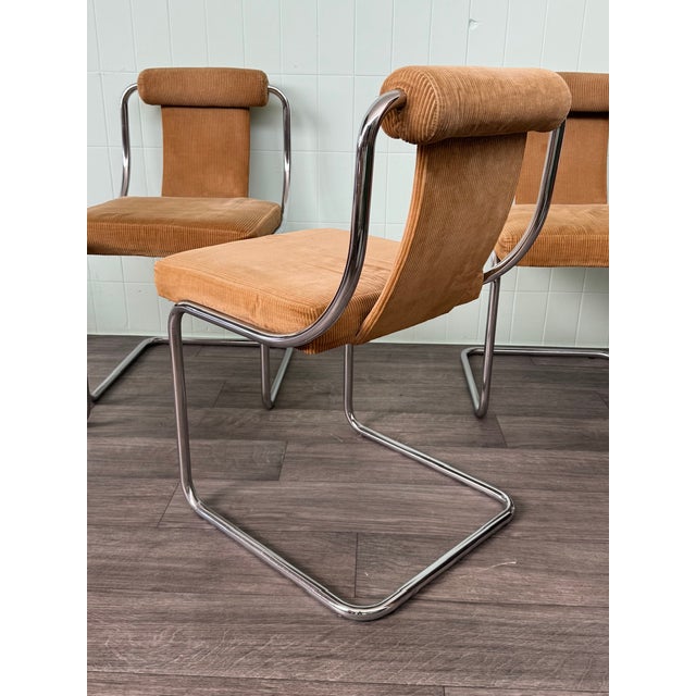 Vintage Space Age Style Italian Steel and Corduroy Chairs, 1970s, Set of 6 For Sale - Image 11 of 13