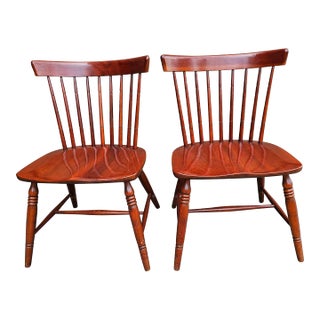 Pair Clore Fine Furniture Solid Cherry Spindle Windsor Style Side Chairs For Sale