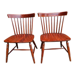Pair Clore Fine Furniture Solid Cherry Spindle Windsor Style Side Chairs