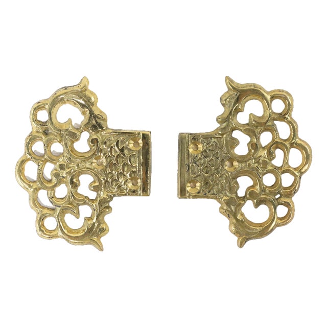 Vintage Brass Hollow Fish and Wave Pattern Cabinet Door Decorative Piece For Sale