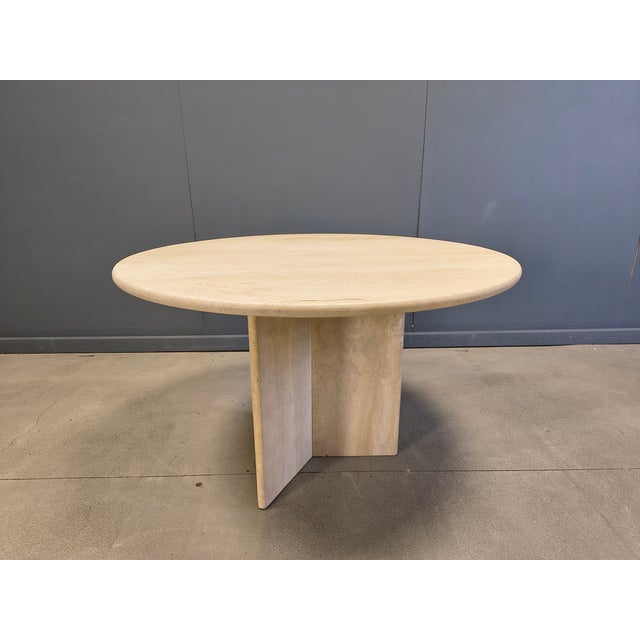 Round Italian Travertine Dining Table 1970s For Sale - Image 6 of 13