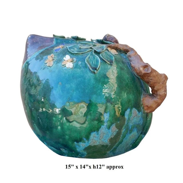 Ceramic Chinese Oriental Ceramic Turquoise Green Peach Shape Display For Sale - Image 7 of 7