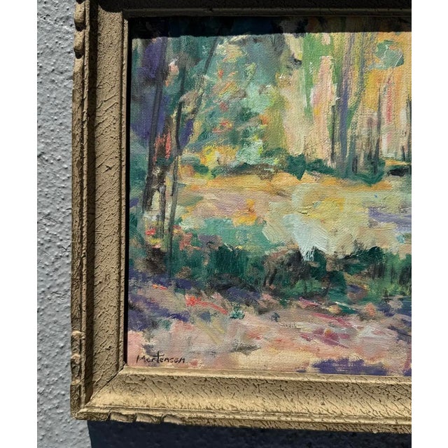 Wood Contemporary Post-Impressionist Oil Painting of Water Scene With Lilies After Monet in Vintage French Frame For Sale - Image 7 of 9