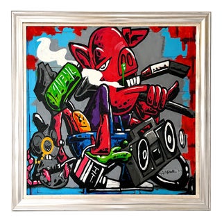 Augusto-S, Pig & Boombox, 2005, Oil Painting on Canvas, Framed For Sale