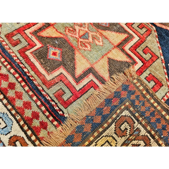 Tribal Antique Caucasian Kazak Area Rug, Hand-Knotted Wool, Geometric Medallion Pattern, 5x5 For Sale - Image 3 of 18