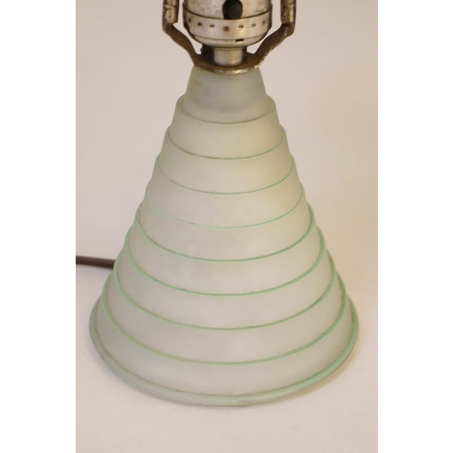 1939 Art Deco Streamline Stepped Frosted Green Art Glass Table Lamp For Sale In Los Angeles - Image 6 of 12