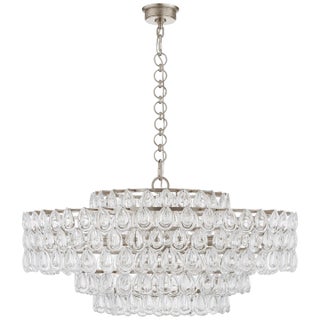 AERIN for Visual Comfort Signature Liscia Large Chandelier in Burnished Silver Leaf with Crystal For Sale