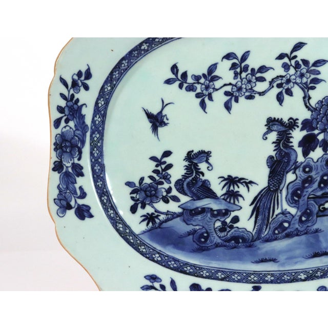 Late 18th Century Chinese Export Porcelain Underglaze Blue and White Shaped Dish With Birds and Peony For Sale - Image 9 of 12