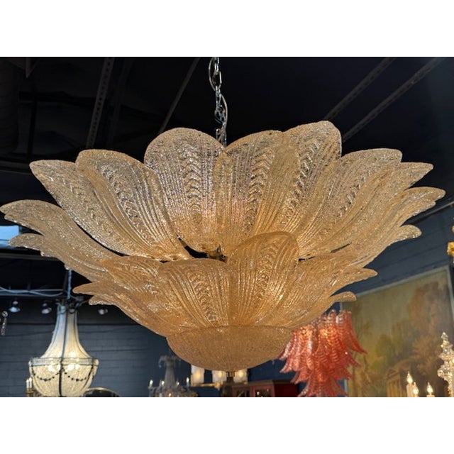 Gold Murano Glass Leaf Form Flush Mount Chandelier For Sale In Dallas - Image 6 of 6