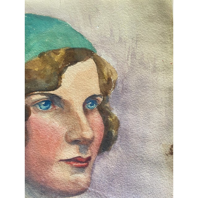 1920s Vintage Water Color Portrait Painting of a Bohemian Woman on Paper Framed, Artist Signed 1929 For Sale - Image 5 of 7