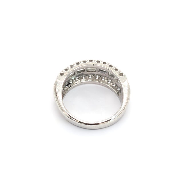 Vintage Platinum Three-Row Band With Round & Baguette Diamonds - Size 4.5 For Sale - Image 9 of 9