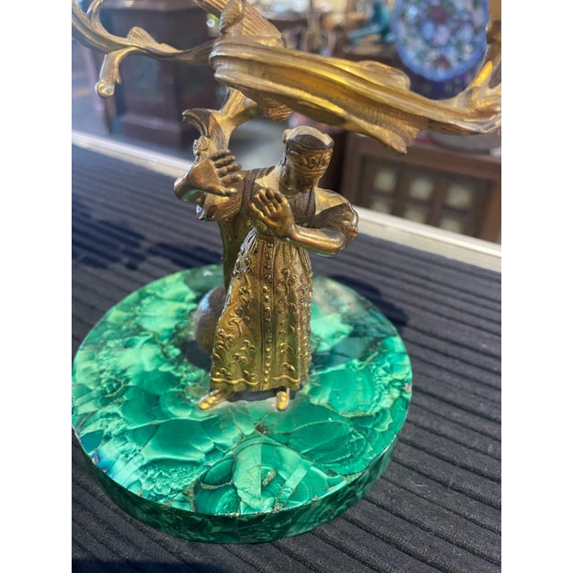 Antique Gilded Bronze & Malachite Figural Man & Lady Candelabras- a Pair For Sale In Phoenix - Image 6 of 11
