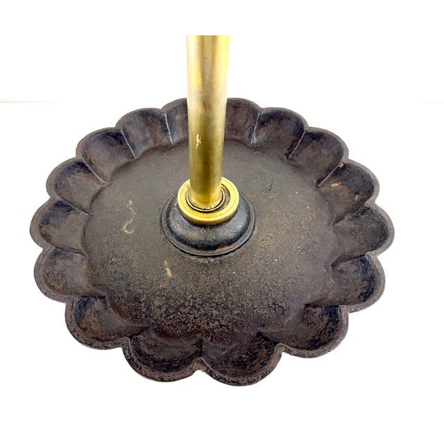 Vintage Brass & Cast Iron Fireplace Tool Stand With Scalloped Ash Tray For Sale In Little Rock - Image 6 of 12