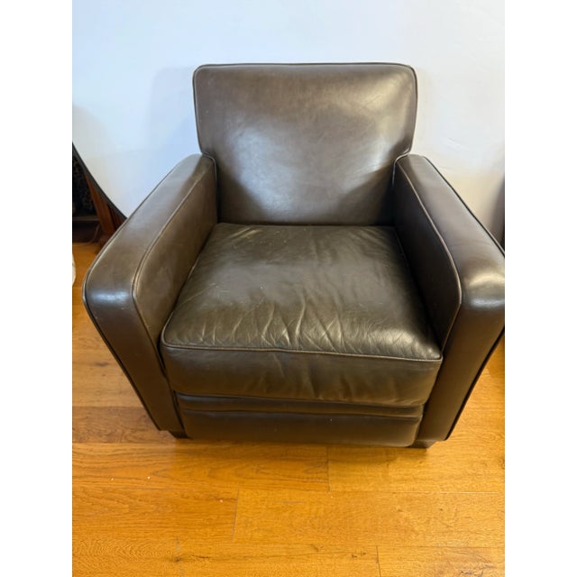 Art Deco Pair of Dark Brown Leather Club Cigar Chairs For Sale - Image 3 of 8