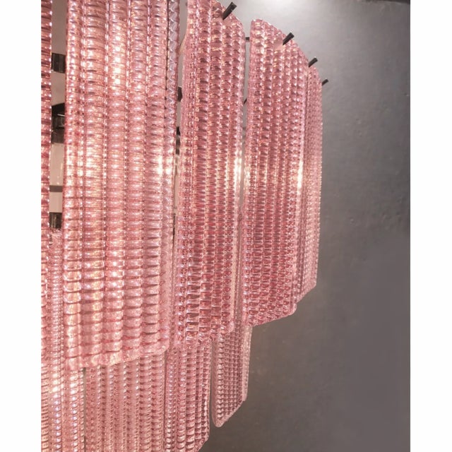 Mazzega Murano Contemporary Murano Glass Sputnik Chandelier, Mazzega Venini Barovier Style in Pink Strip Color For Sale - Image 4 of 7