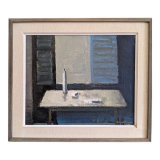 1959 Mid-Century Modern 'A Moment of Quiet' Vintage Swedish Interior Still Life Oil Painting, Framed For Sale