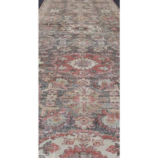 Antique Persian Sultanabad Gallery With Floral Design in Lt. Blue, Gray & Red For Sale In Atlanta - Image 6 of 13