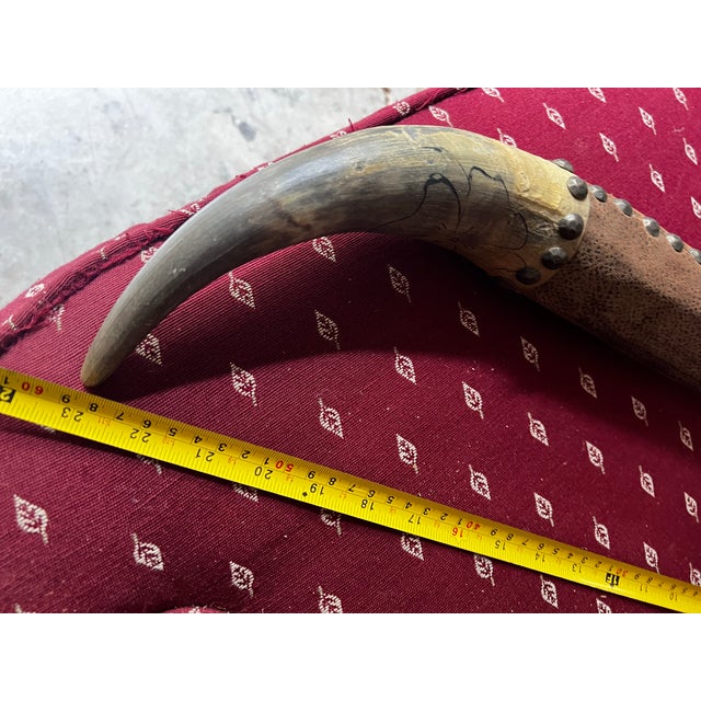 Metal Vintage Horns and Leather Wall Hanging With Studded Details For Sale - Image 7 of 12