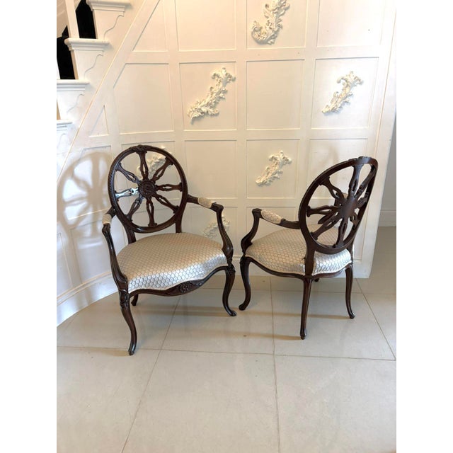Antique Victorian Carved Mahogany Spider Web Back Desk Chairs, 1880, Set of 2 For Sale - Image 3 of 16