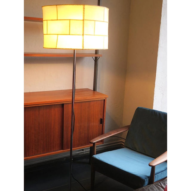 Mid-Century Modern Cocoon Floor Lamp with Patchwork Shade and Black Leather Foot, 1960s For Sale - Image 3 of 10