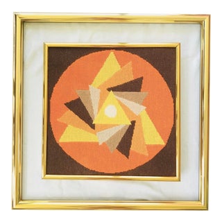 1970s Hard Edge Curve of Pursuit Triangles Needlepoint in Glass Frame For Sale