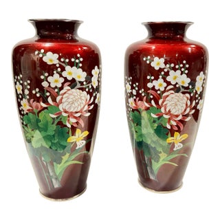 Red Pigeon or Ox Blood Silver Rimmed Vases Ginbari For Sale