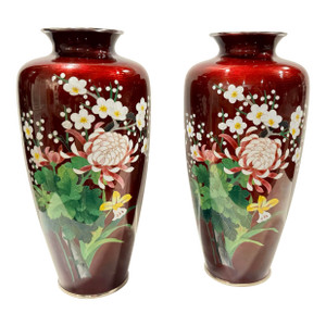 Red Pigeon or Ox Blood Silver Rimmed Vases Ginbari
