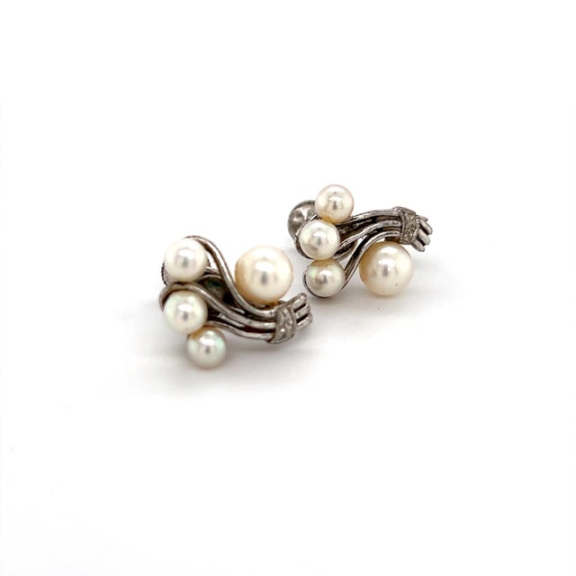 1990s Mikimoto Estate Akoya Pearl Earrings Sterling Silver, 2 Pieces For Sale - Image 9 of 9